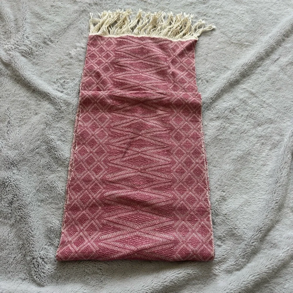 Handmade Local Artisan Pink Patterned Scarf with Fringe
